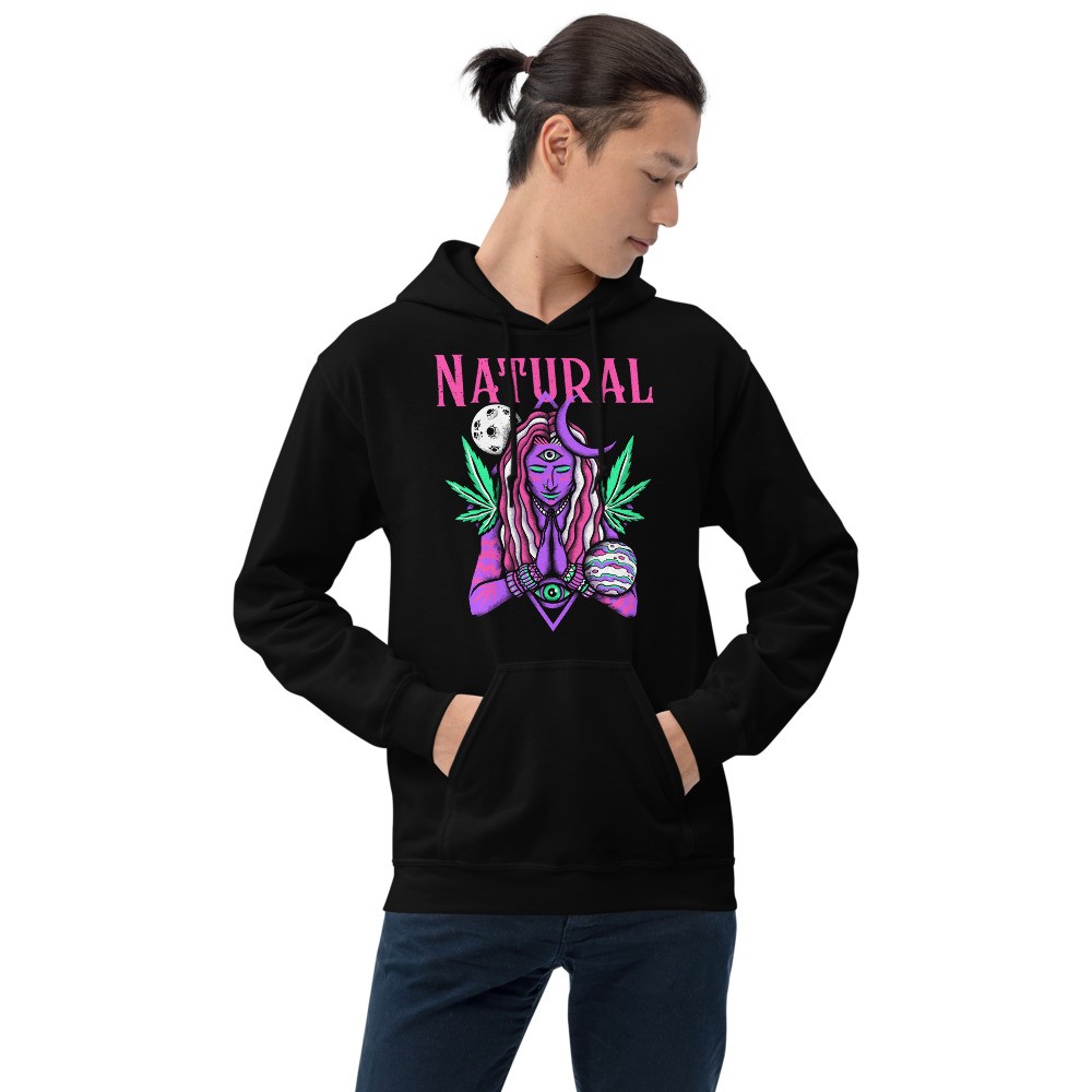 Cannabis universe Natural psychedelic shamanic design unisex hoodie Moon, Venus, third eye