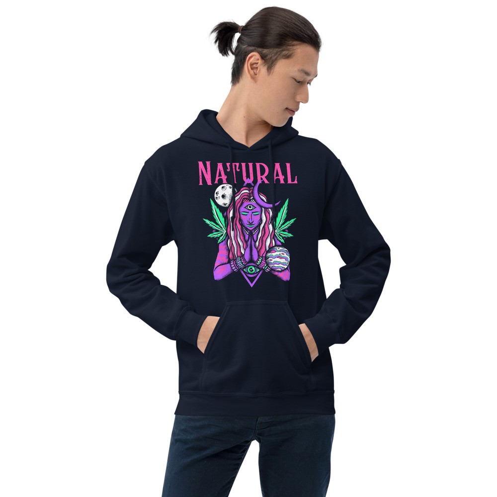 Cannabis universe Natural psychedelic shamanic design unisex hoodie Moon, Venus, third eye