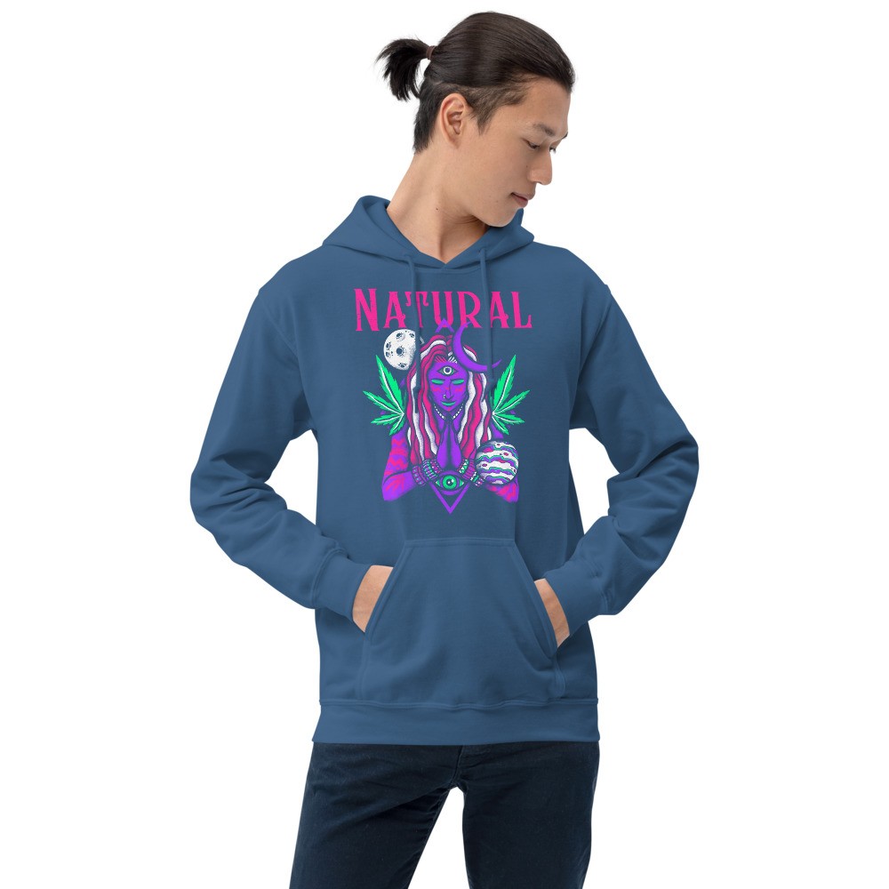 Cannabis universe Natural psychedelic shamanic design unisex hoodie Moon, Venus, third eye