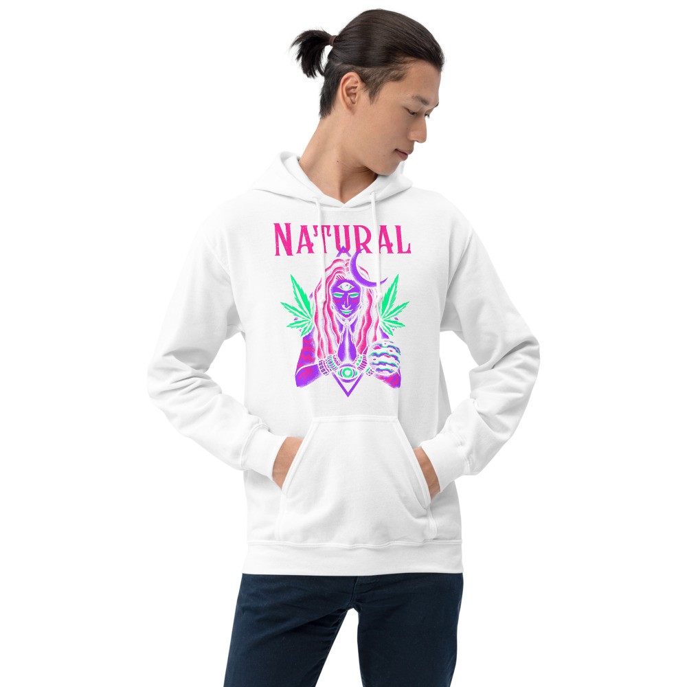 Cannabis universe Natural psychedelic shamanic design unisex hoodie Moon, Venus, third eye