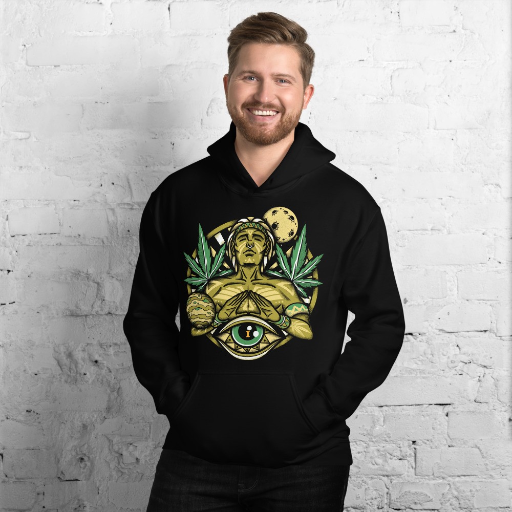 Cannabis universe shamanic design unisex hoodie, Moon, Venus, Third eye