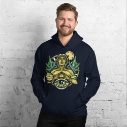 Cannabis universe shamanic design unisex hoodie, Moon, Venus, Third eye