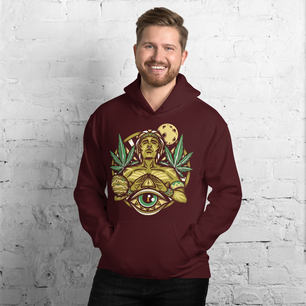 Cannabis universe shamanic design unisex hoodie, Moon, Venus, Third eye