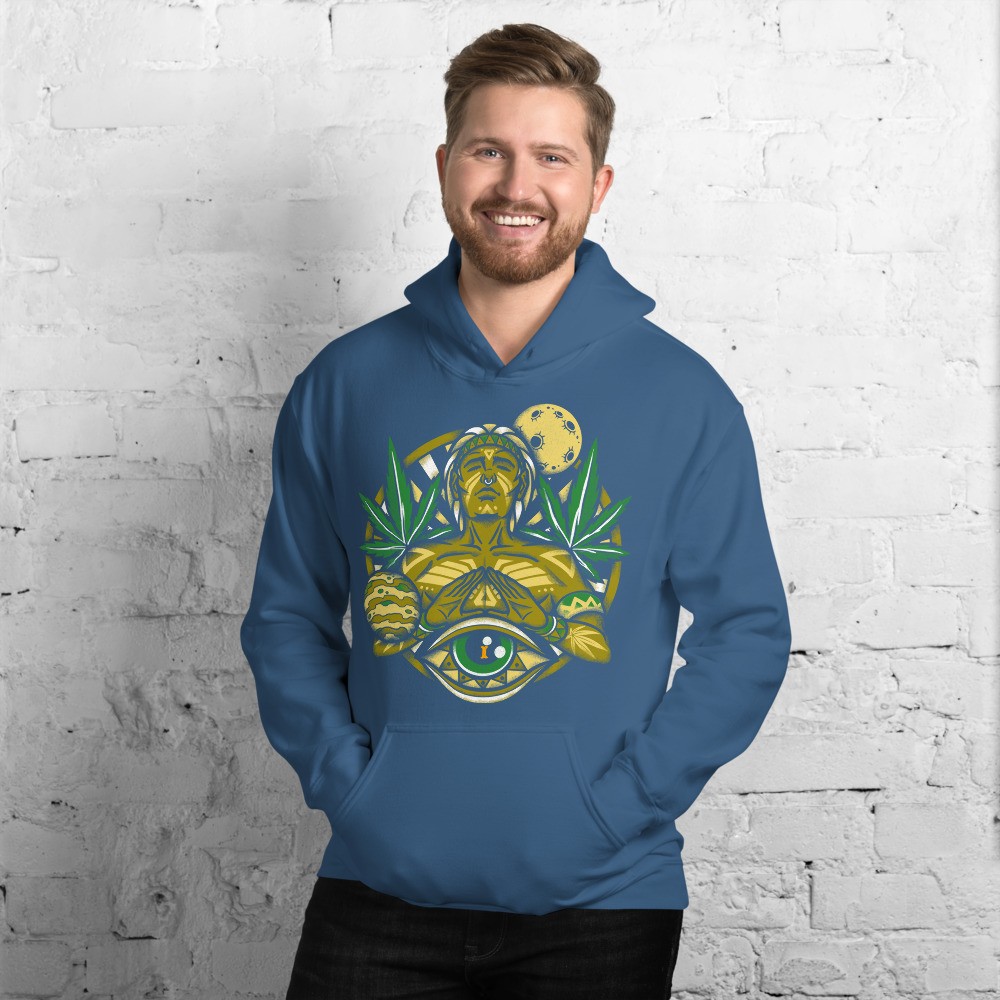 Cannabis universe shamanic design unisex hoodie, Moon, Venus, Third eye