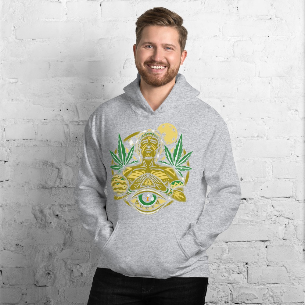 Cannabis universe shamanic design unisex hoodie, Moon, Venus, Third eye