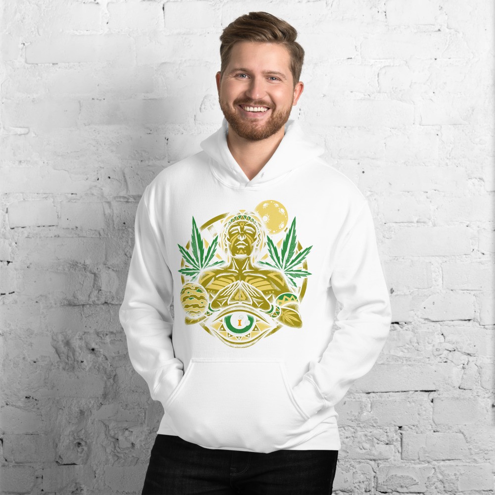 Cannabis universe shamanic design unisex hoodie, Moon, Venus, Third eye