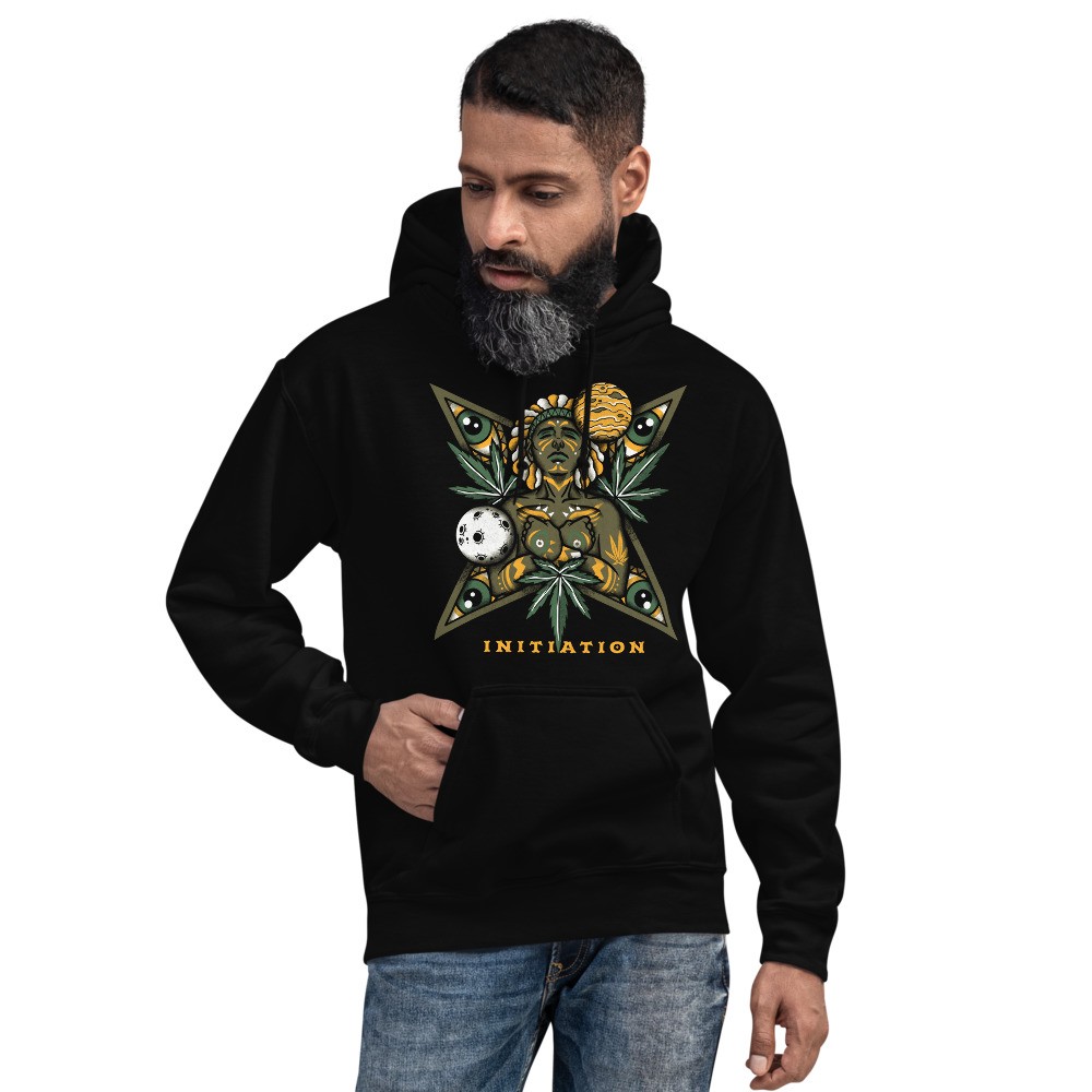 Cannabis universe shamanic design unisex hoodie Initiation