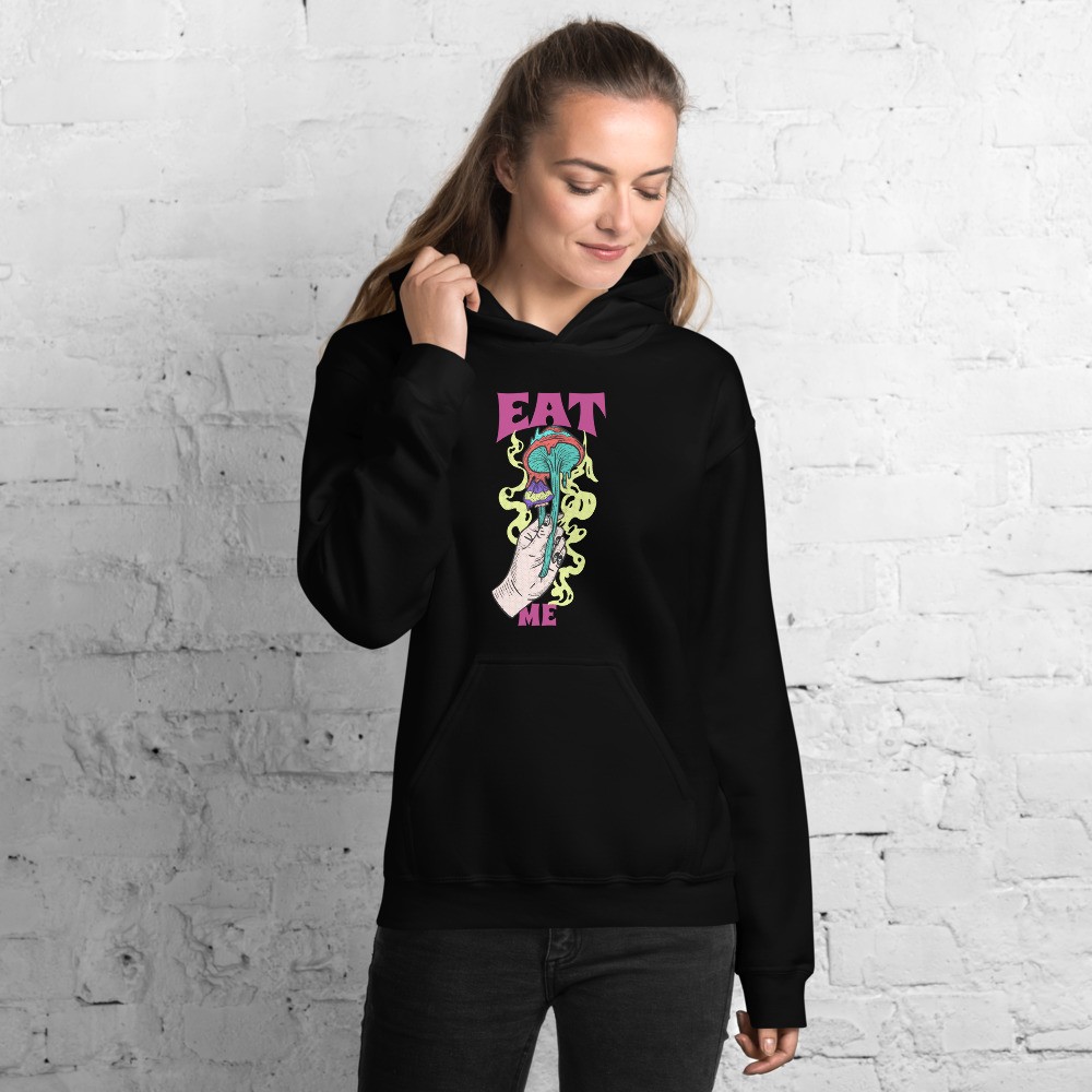 Unisex Psychedelic mushrooms Unisex Hoodie, both side print, Eat me trippy sign