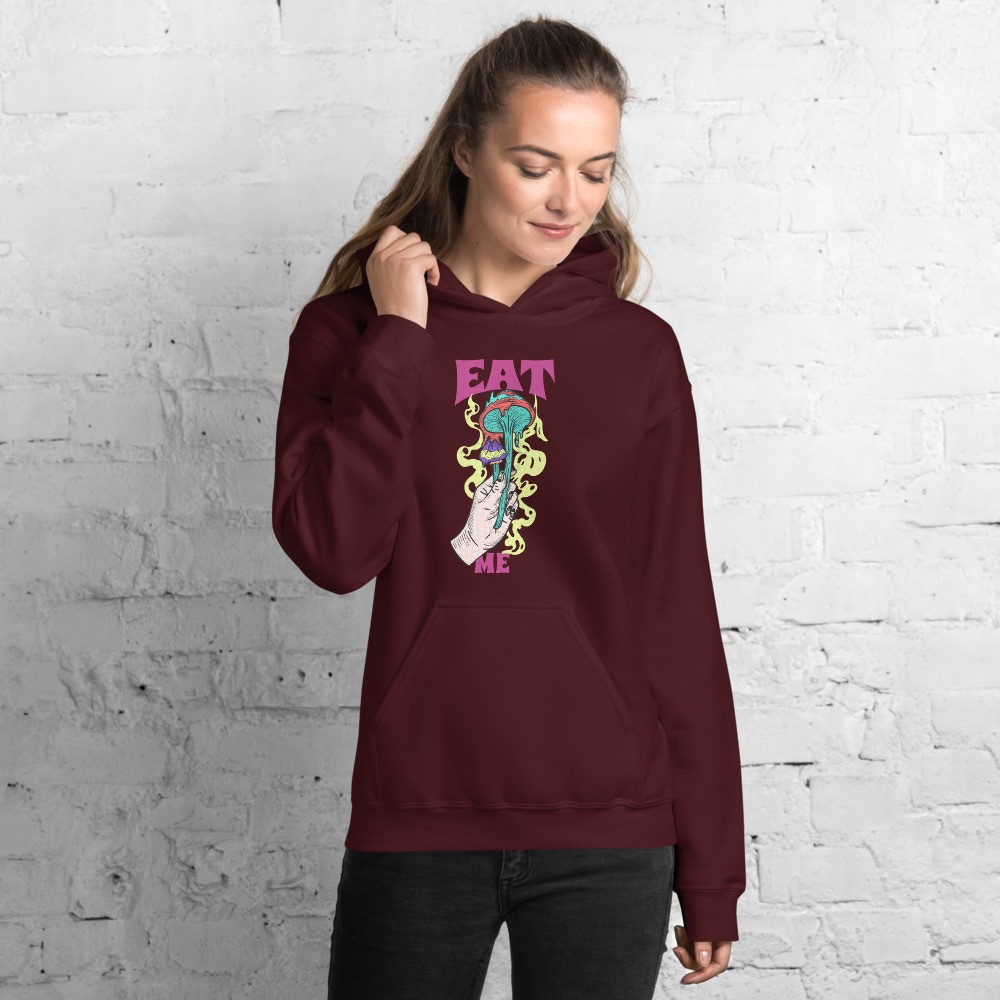 Psychedelic mushrooms Unisex Hoodie, both side print, Eat me trippy sign