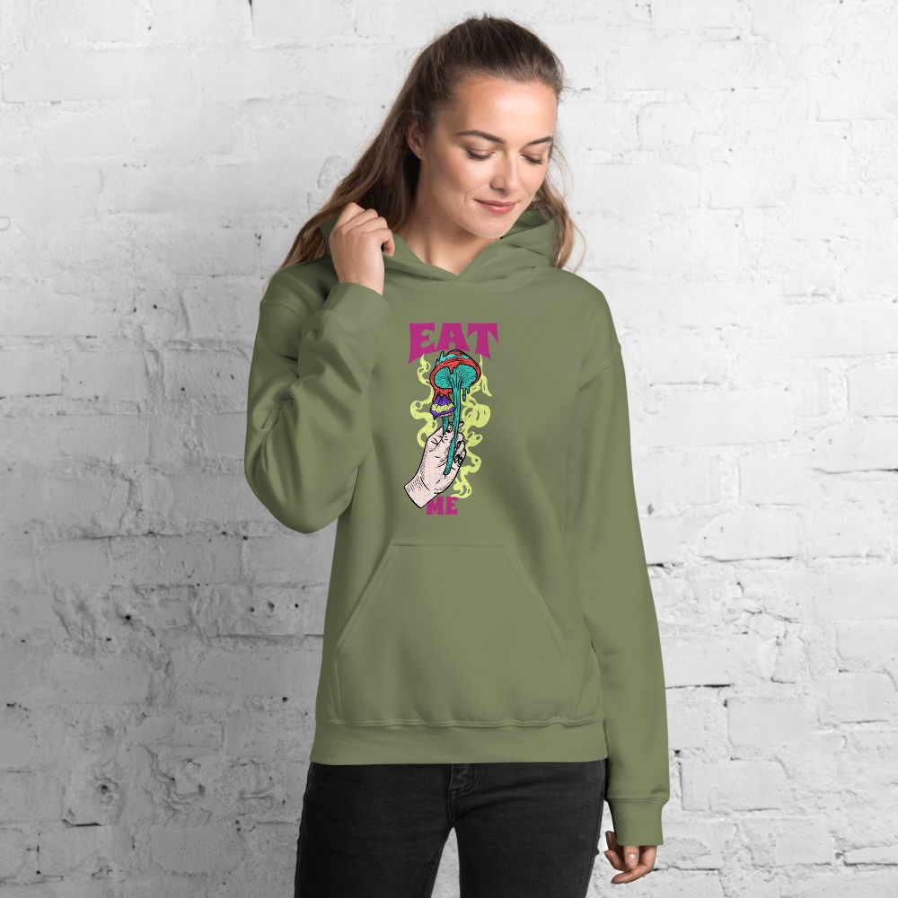 Psychedelic mushrooms Unisex Hoodie, both side print, Eat me trippy sign