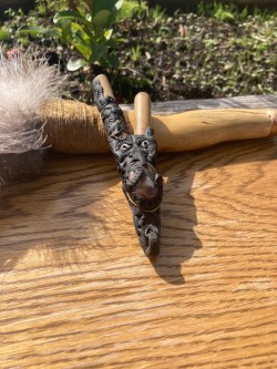 Owl Kuripe with White Jade gem stone