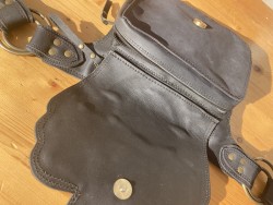 Leather bag with labradorite gemstone, leaf style