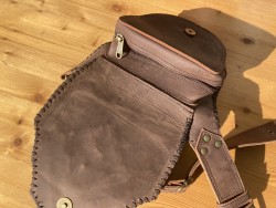 Leather bag with labradorite gemstone, diamond arrow style