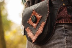Leather bag with labradorite gemstone, diamond arrow style