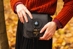 Leather bag with a labradorite stone elegant for women