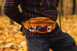 Leather waist bag with tribal pattern