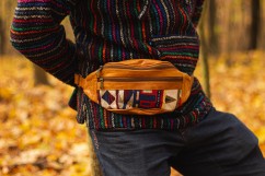 Leather waist bag with tribal pattern