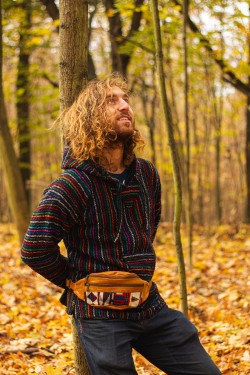 Leather waist bag with tribal pattern