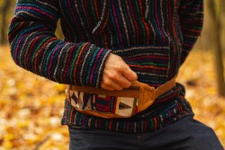 Leather waist bag with tribal pattern