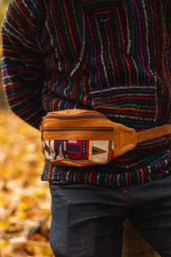 Leather waist bag with tribal pattern