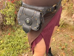 Leather bag with labradorite gemstone, leaf style