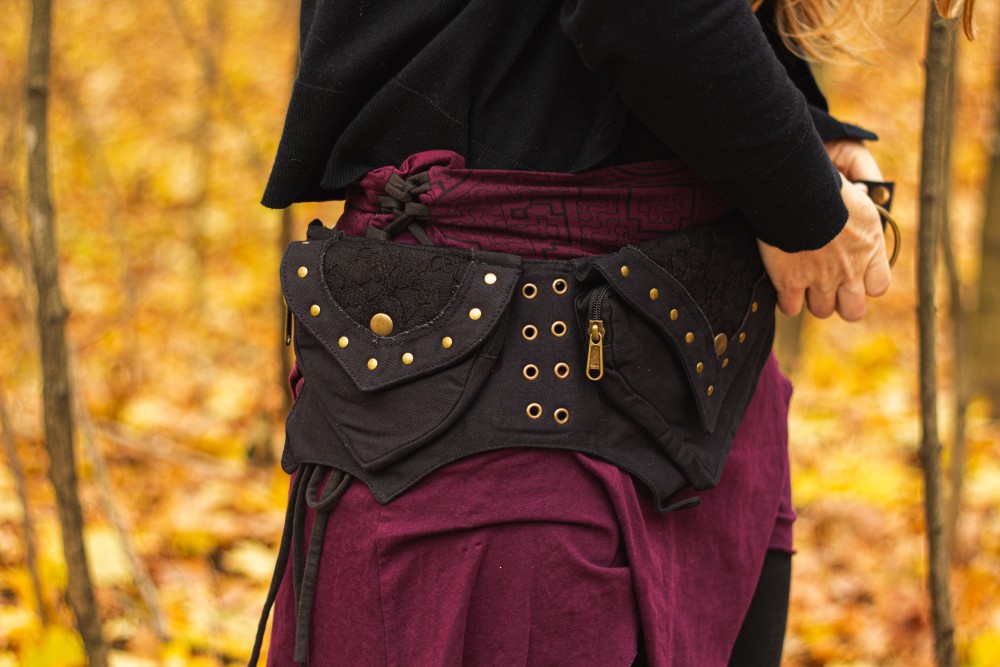 Black waist bag with lace