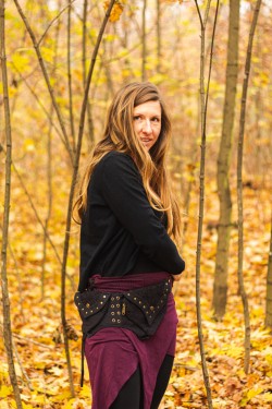 Black waist bag with lace